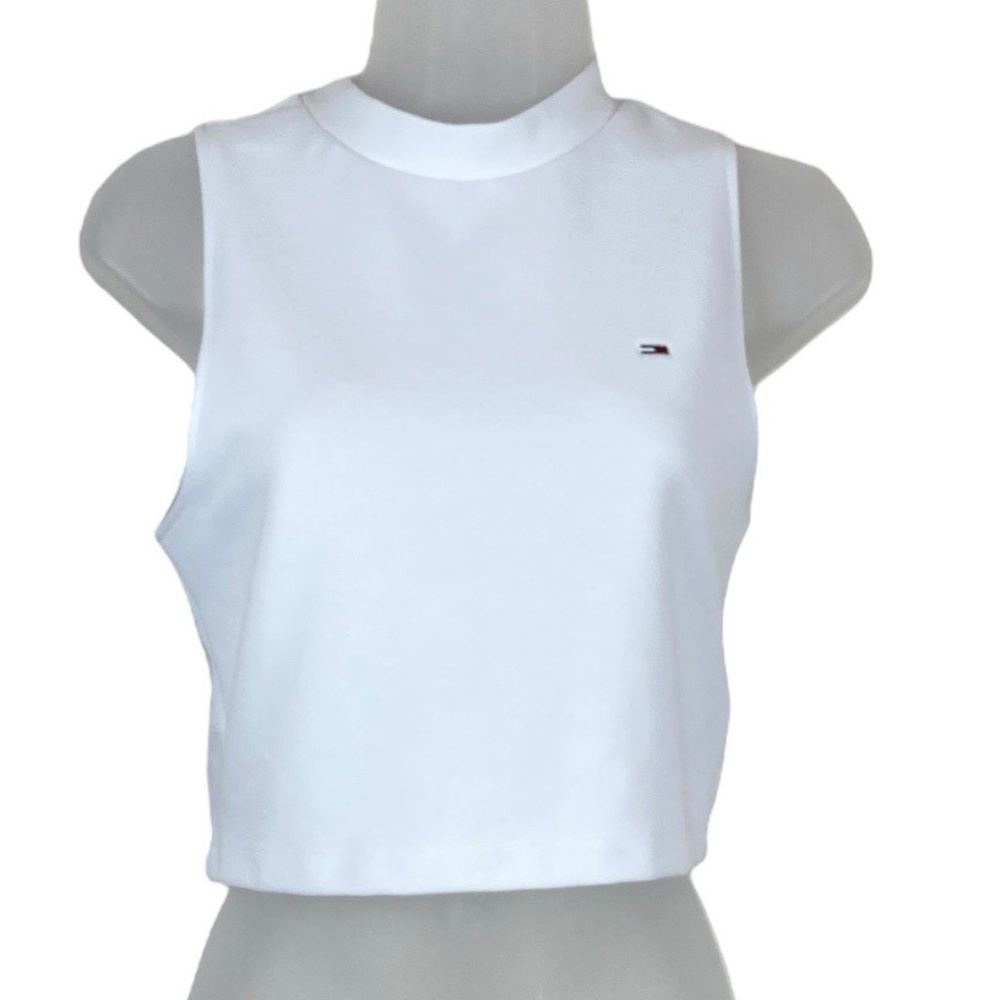 Tommy Jeans Women's Mockneck Tank Top Sleeveless White Medium Casual Chic